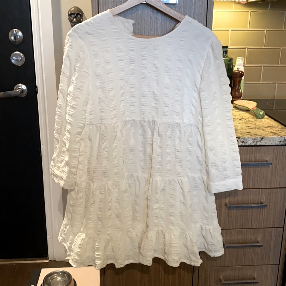 NWT - Zara Textured White Layered Dress